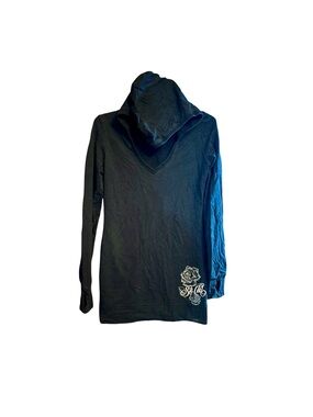 So Cal (rare vintage) Black Hooded Long Sleeve Dress or Tunic with Floral Accent